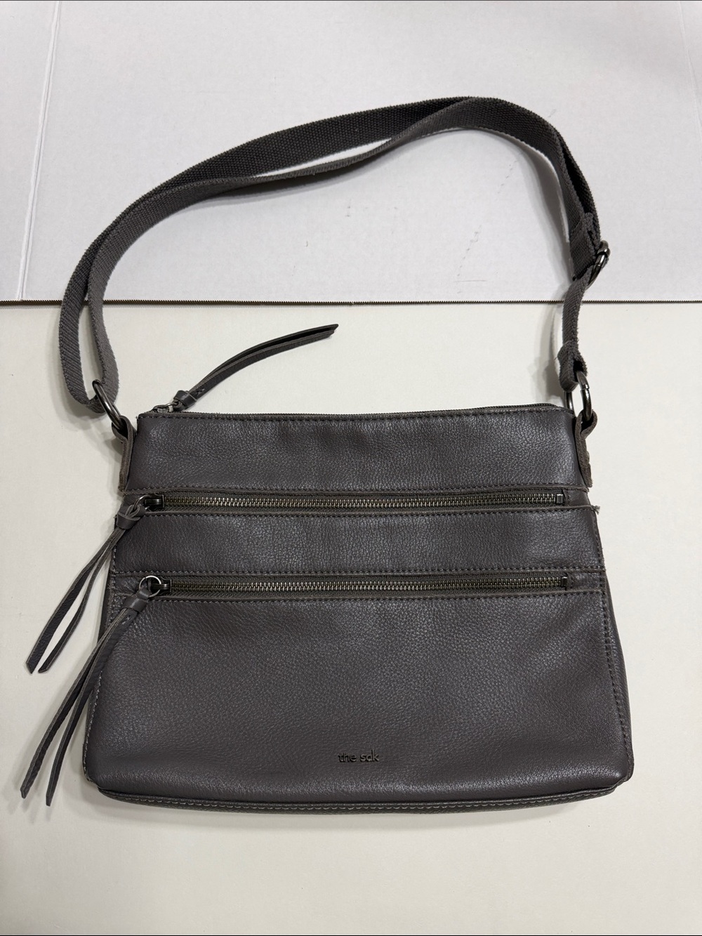 The Sak Brown Leather Crossbody with Dual Zip Pockets